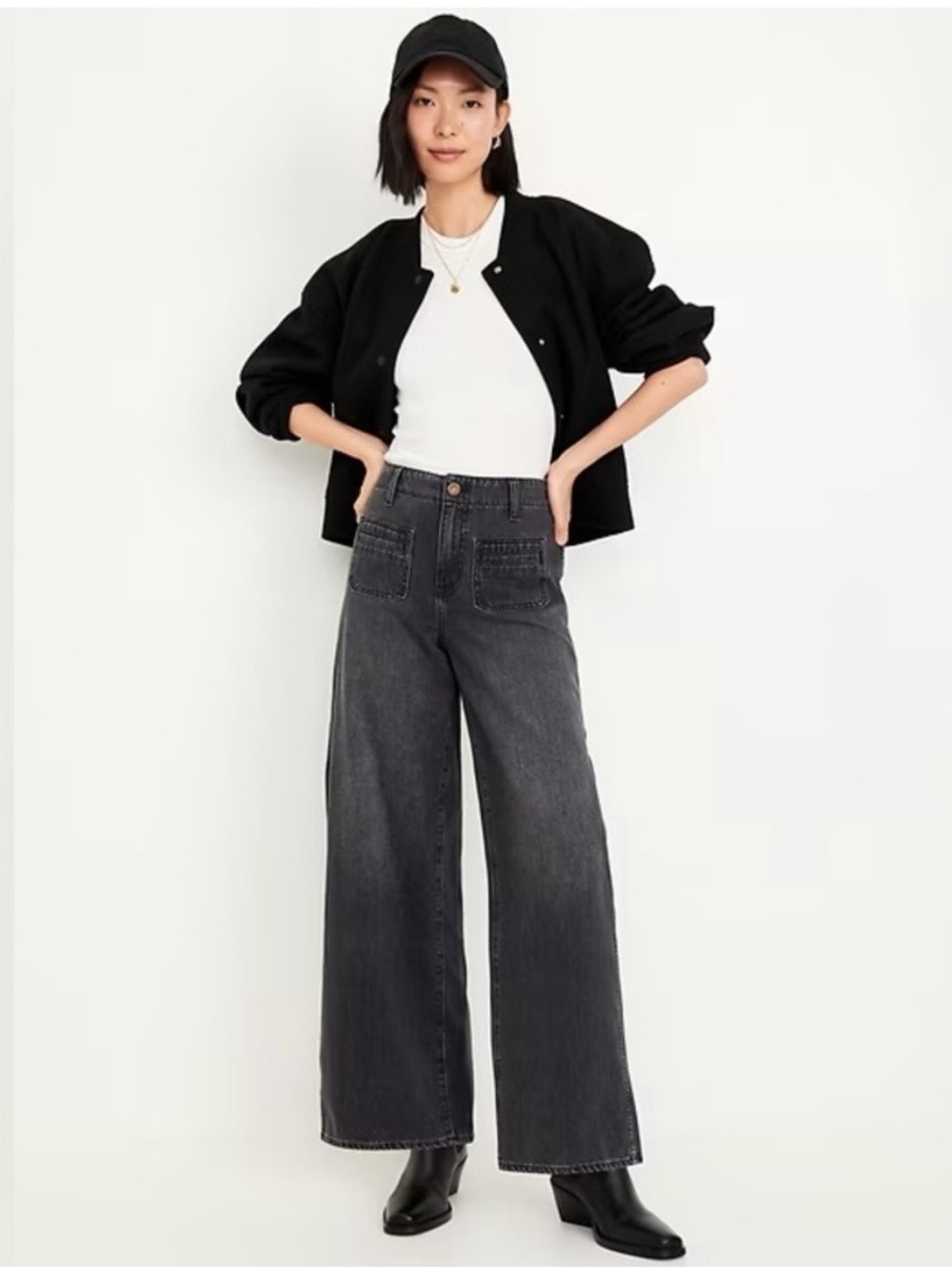 Old Navy High-Waisted Baggy Wide-Leg Trouser Jeans Washed Black Women’s Size 8